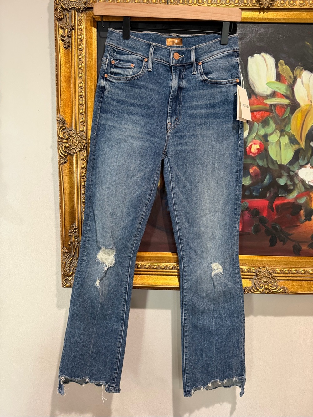 MOTHER Distressed Cropped Ankle Jeans - Blue